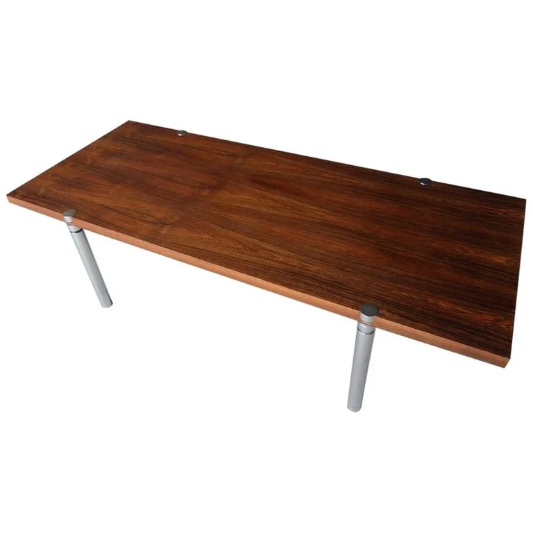 Rosewood &amp; Chromed Metal Coffee Table in the Style of Milo Baughman, circa 1970s