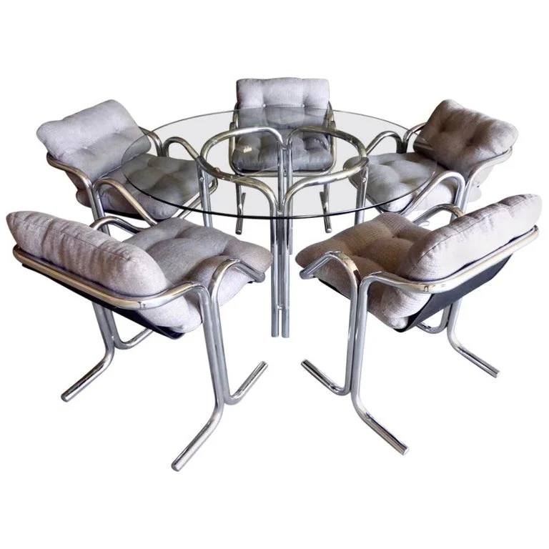 Chrome-Plated Tubular Steel Dining Set Designed by Jerry Johnson C. 1970s