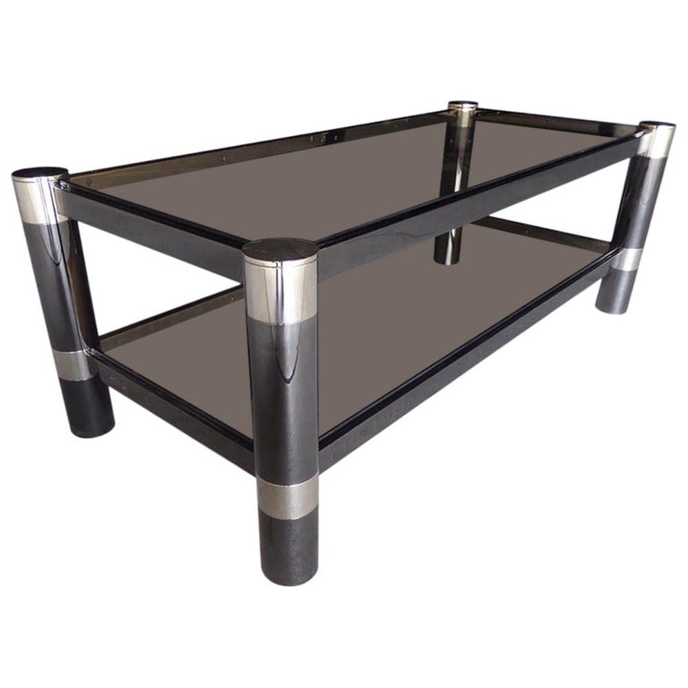 Gunmetal and Nickel-Plated Two Tier Coffee Table by Karl Springer C. 1970s