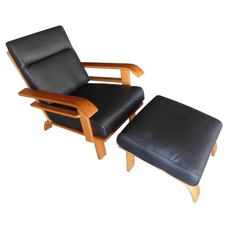 Deco Style Lounge Chair and Ottoman Attributed to Russel Wright for Conant Ball