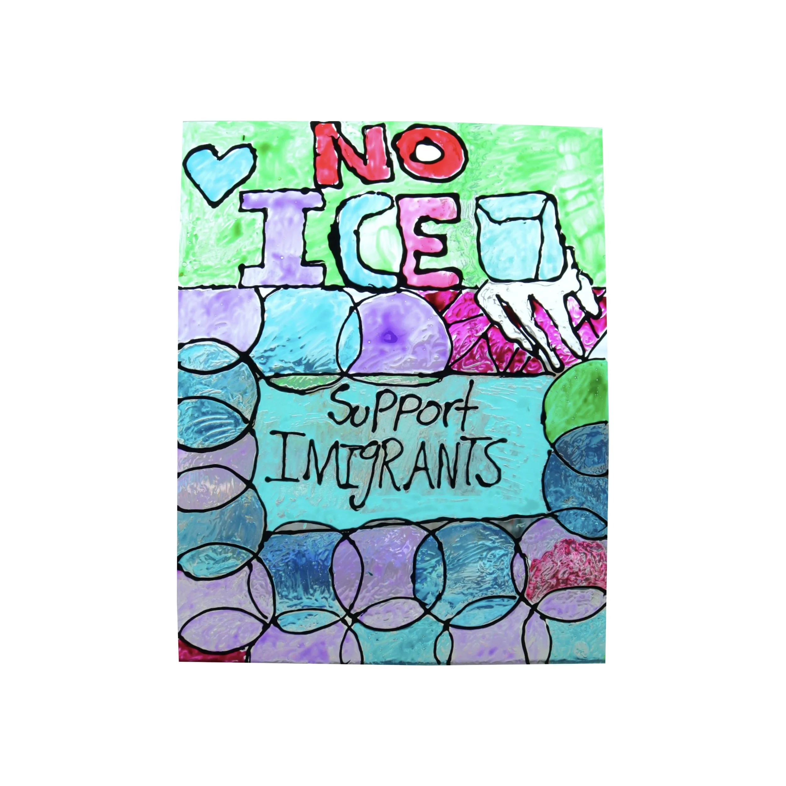   Samantha G.&nbsp;   Greenleaf TK-8 | 6th Grade&nbsp;    Keep Our Peace (2026)   Gallery Glass Paint | Acrylic Sheet   The intention for my faux stained glass is for ICE to stop, because it is ruining our community, and we should keep our peace beca
