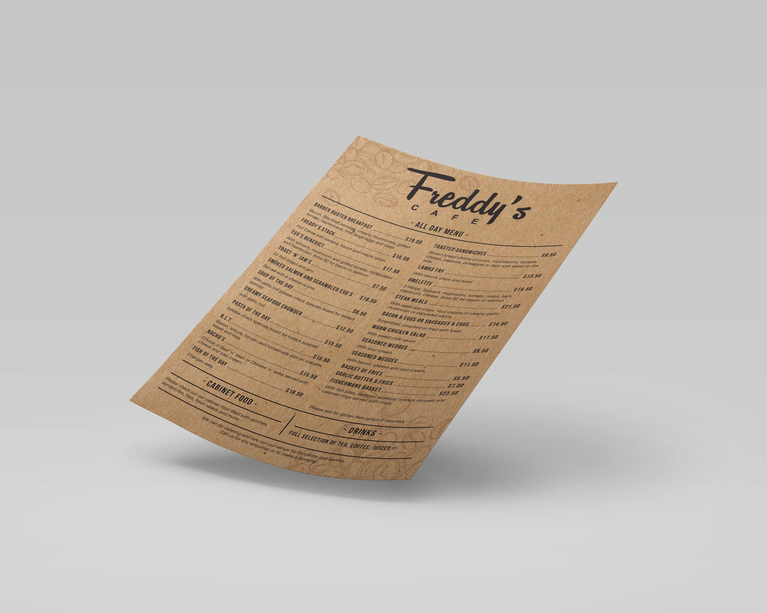 Freddy's Cafe Menu Design