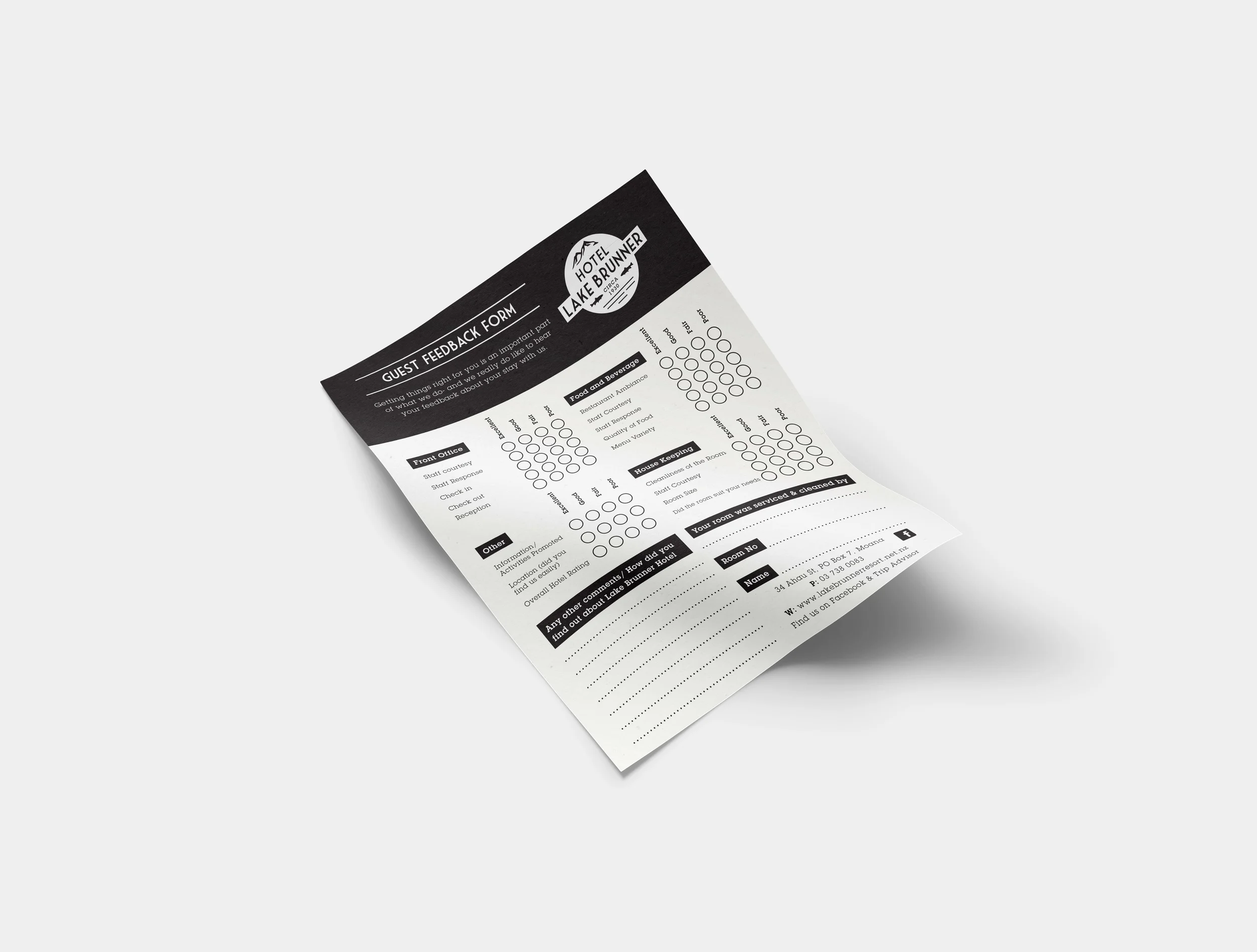 Hotel Lake Brunner Guest Feedback Form Design