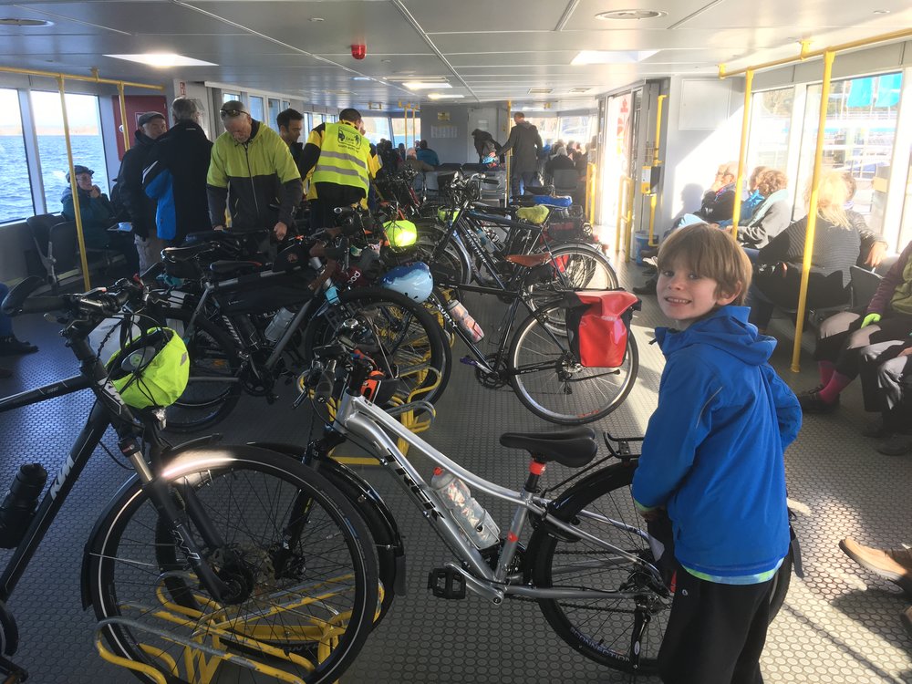 Ferry with a lot of cyclist.