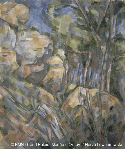 Cezanne Rocks near the caves above Chateau Noir Circa 1904.gif