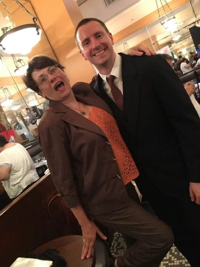 With F. Scott Fitzgerald (Jeremy Coffman) at the Café Select in Paris. Photo Peter Vickers.