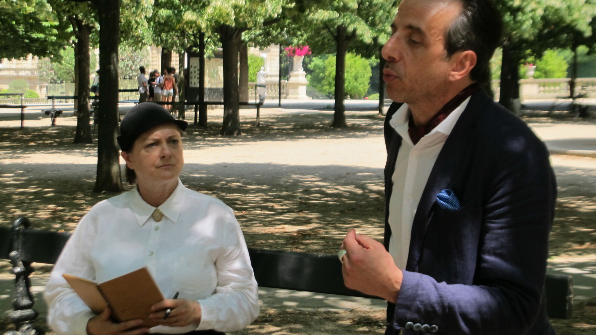 Gertrude Stein and Ernest Hemingway overheard by Papa's Paris Tour guests in the Luxembourg Gardens, Paris.