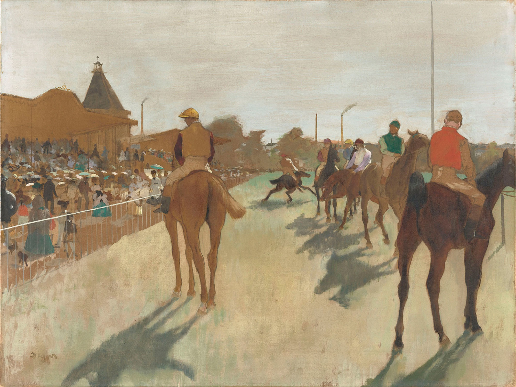 The Parade, also known as Race Horses in front of the Tribunes, Edgar Degas, 1866-1868.