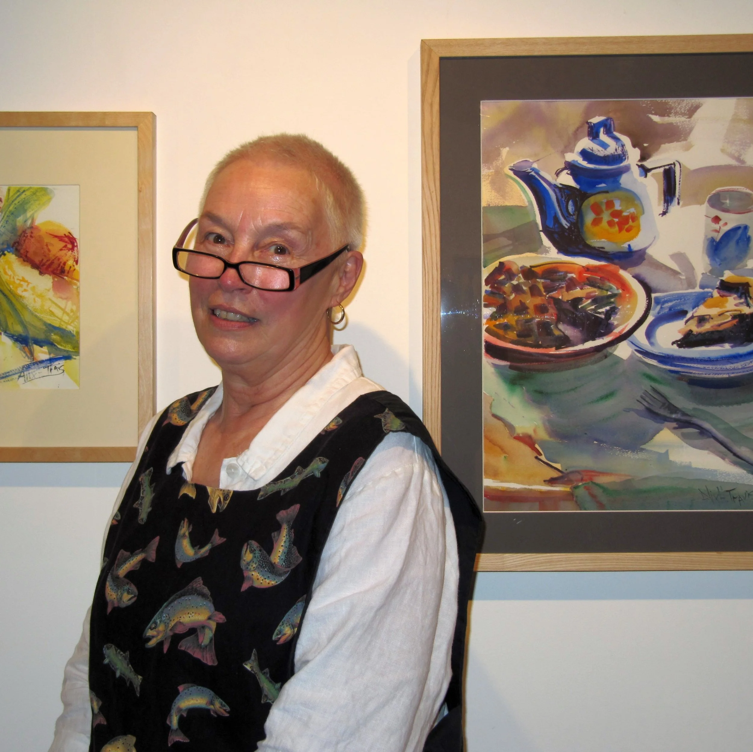 Alix Hallman Travis at her "Kitchen Paintings" opening at Longyear Gallery in Margaretville, NY, 2011.