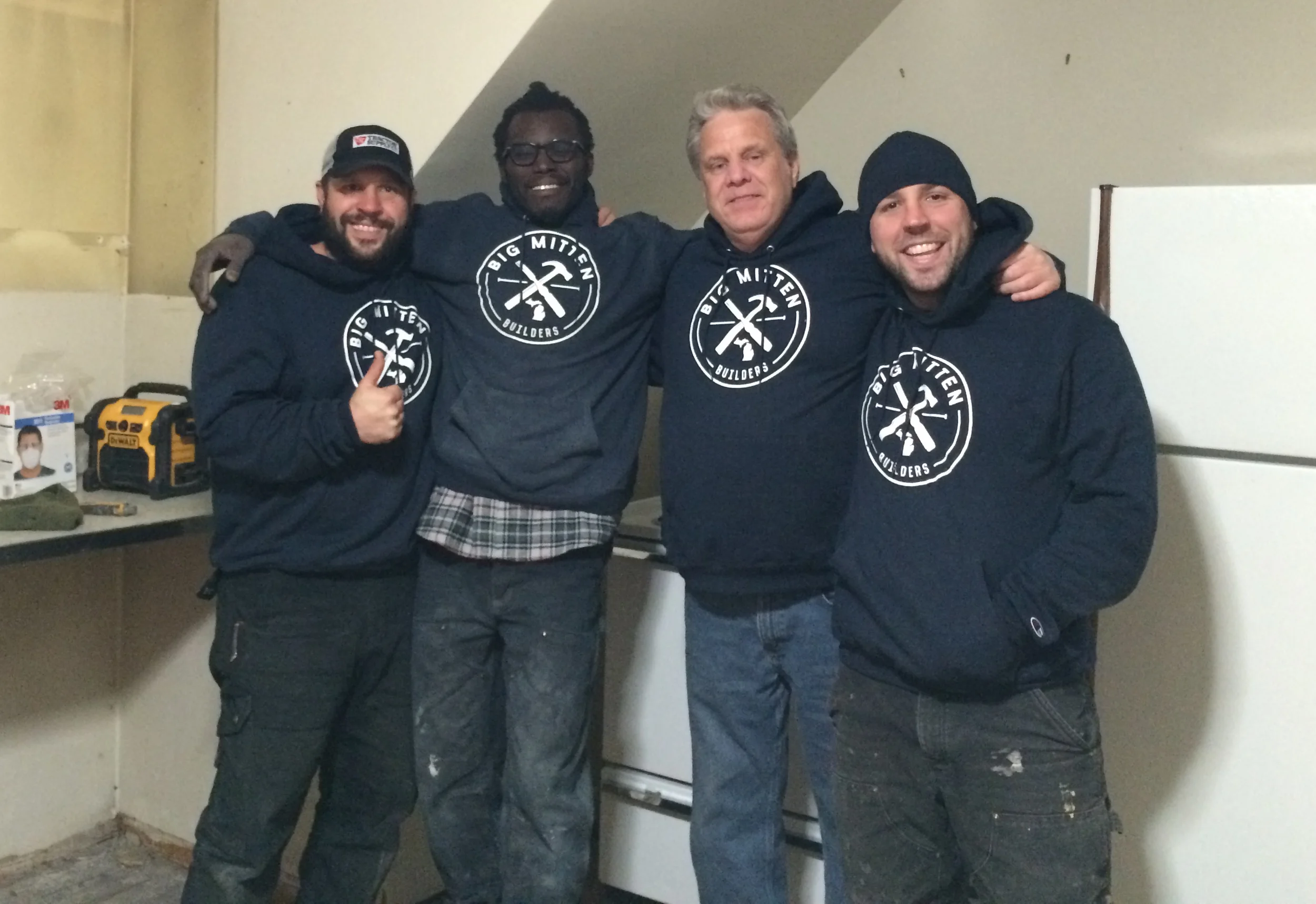 With subcontractors and friends after a hard day's work!