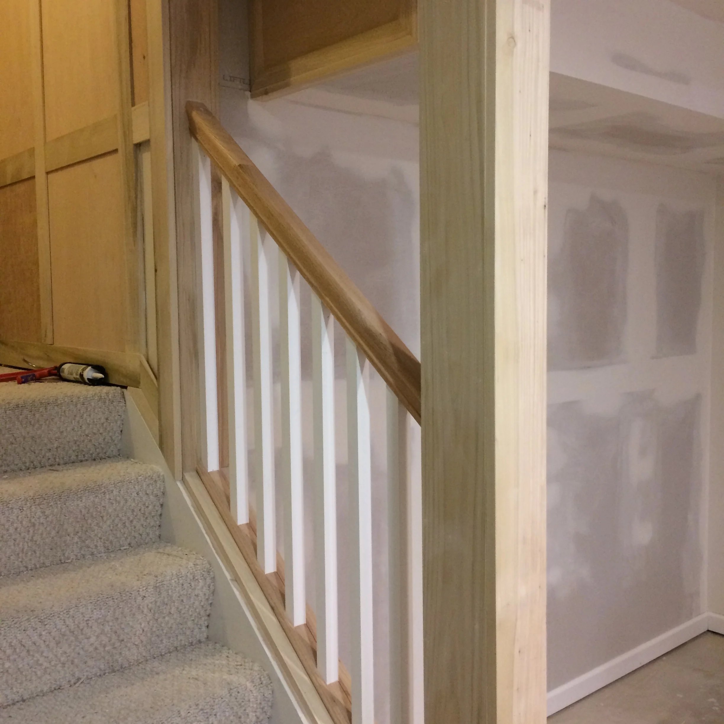 Finish carpentry detail on basement stairway