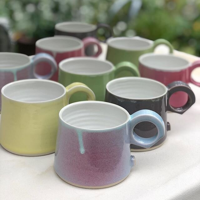 Haven&rsquo;t done my candy colours in a while....sweet, cheeky mugs hot out of the kiln. #cheekypots #mugshot #mug #porcelain #eyecandy #canadianceramics #sweetness