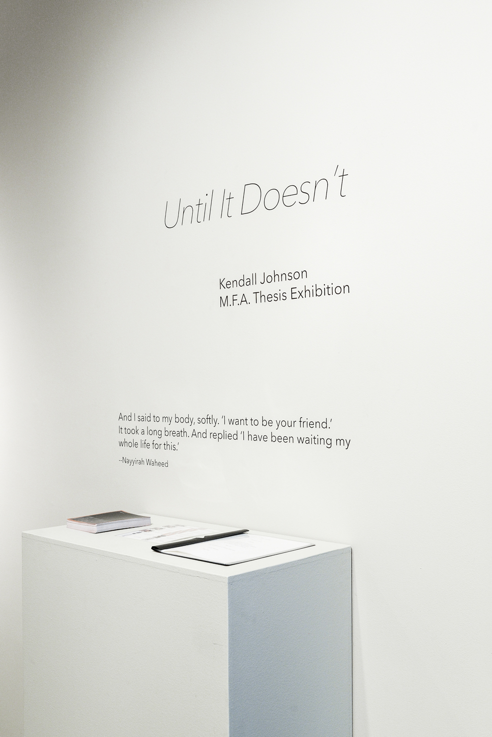   Until It Doesn't : MFA Thesis Exhibition  Eisentrager-Howard Gallery  University of Nebraska Lincoln  2016 