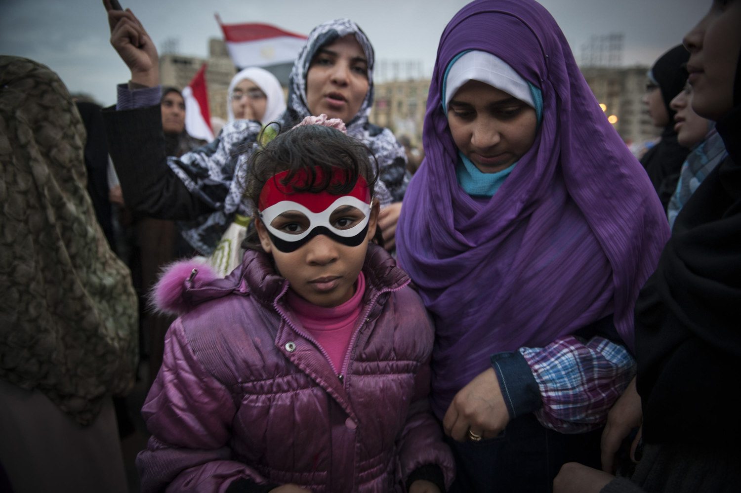  A mother and daughter during a female protest in Tahrir Square, Cairo on February 6,2011. 