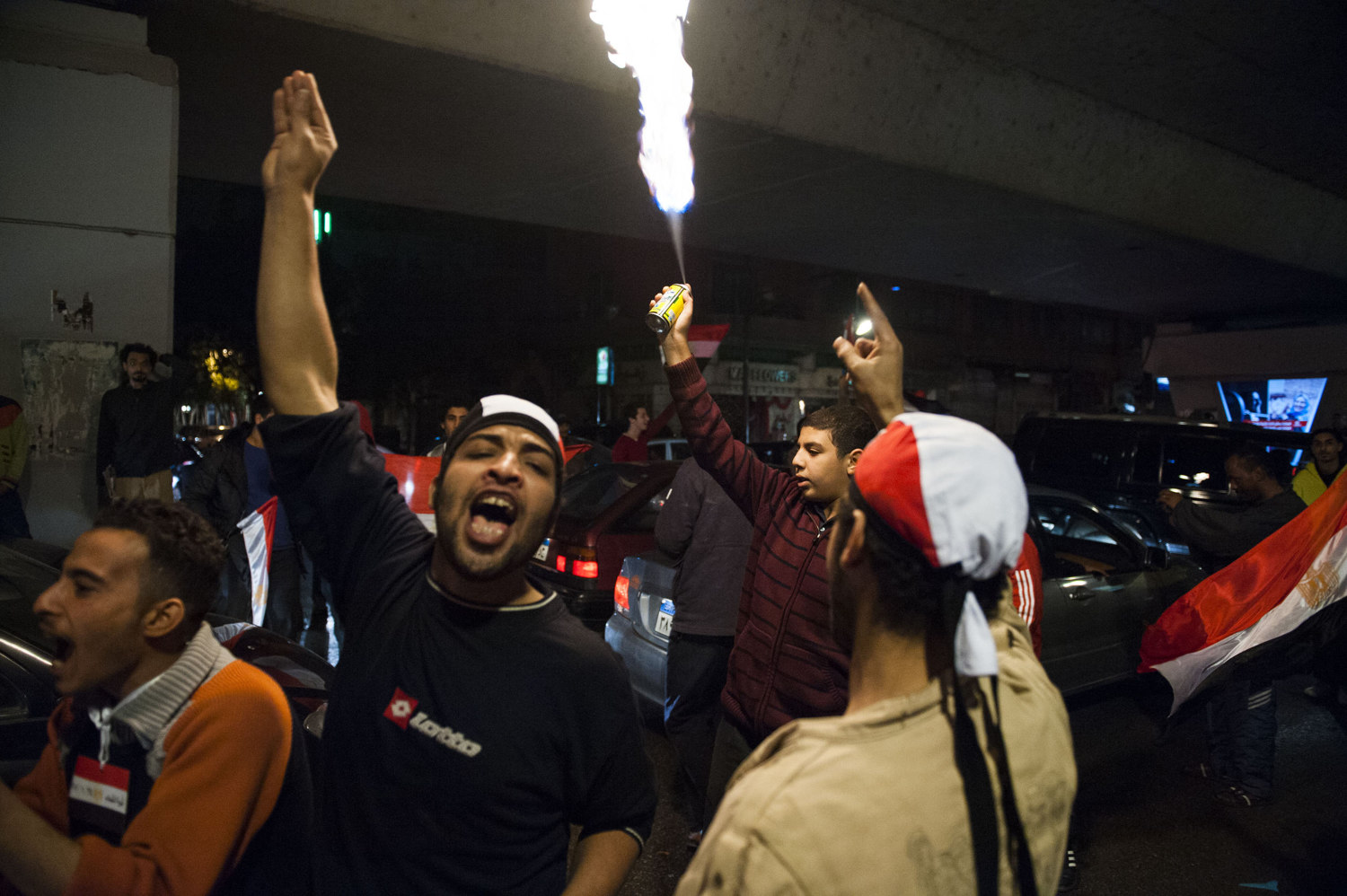  Egyptians celebrate after receiving the news that President Mubarak has stepped down after 30 years as head of Egypt.  