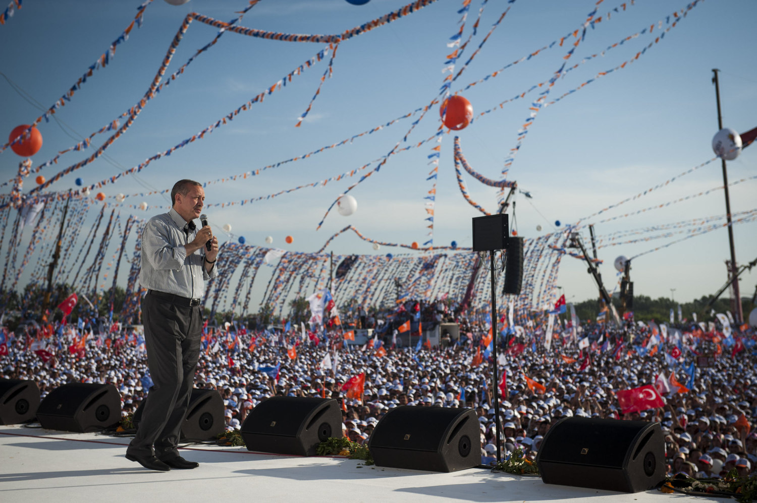  Prime Minister Erdogan gives a speech before parliamentary elections.  