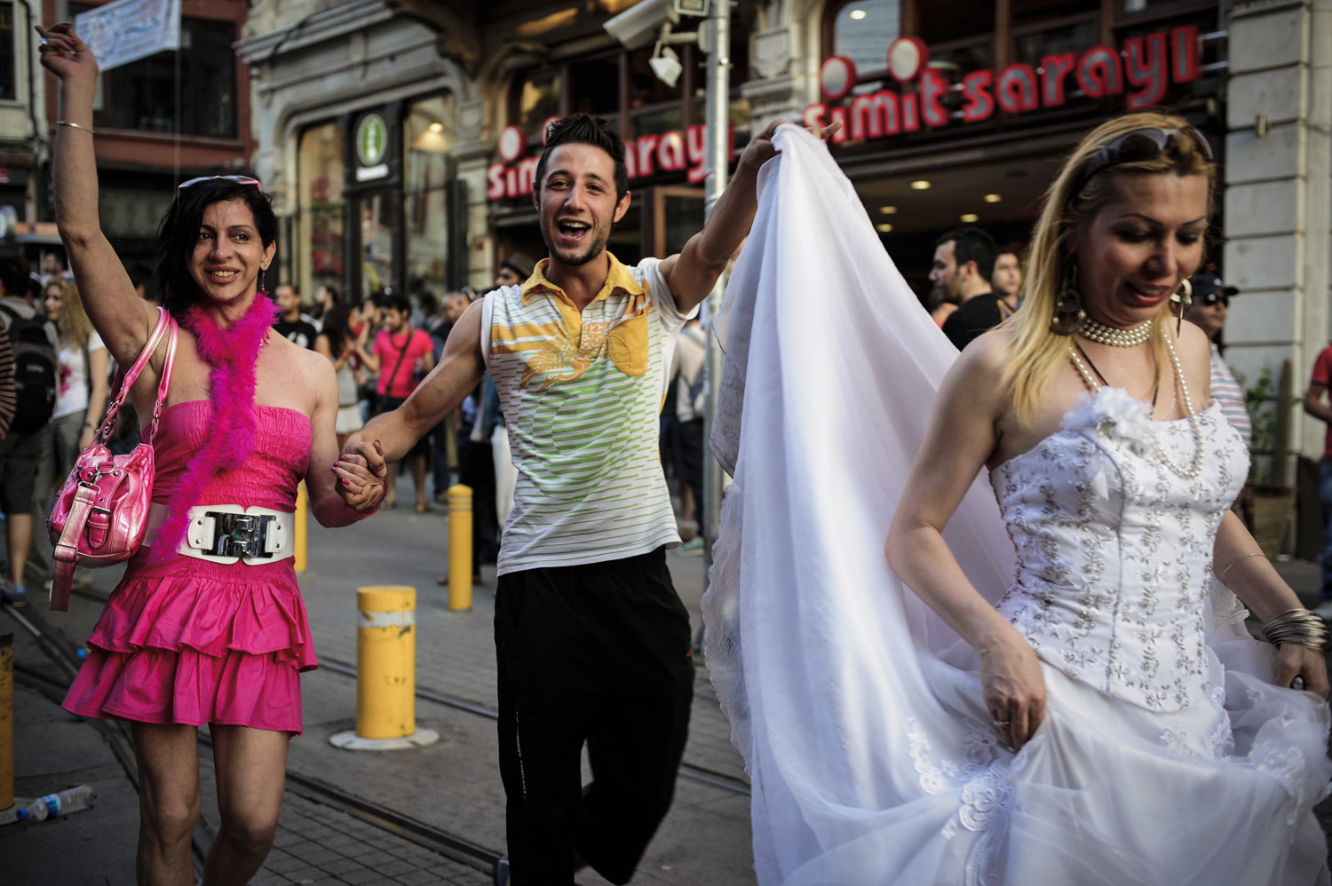  Celebrating Gay Pride day, a Transgendered couple stage a mock wedding in Istanbul Turkey. 