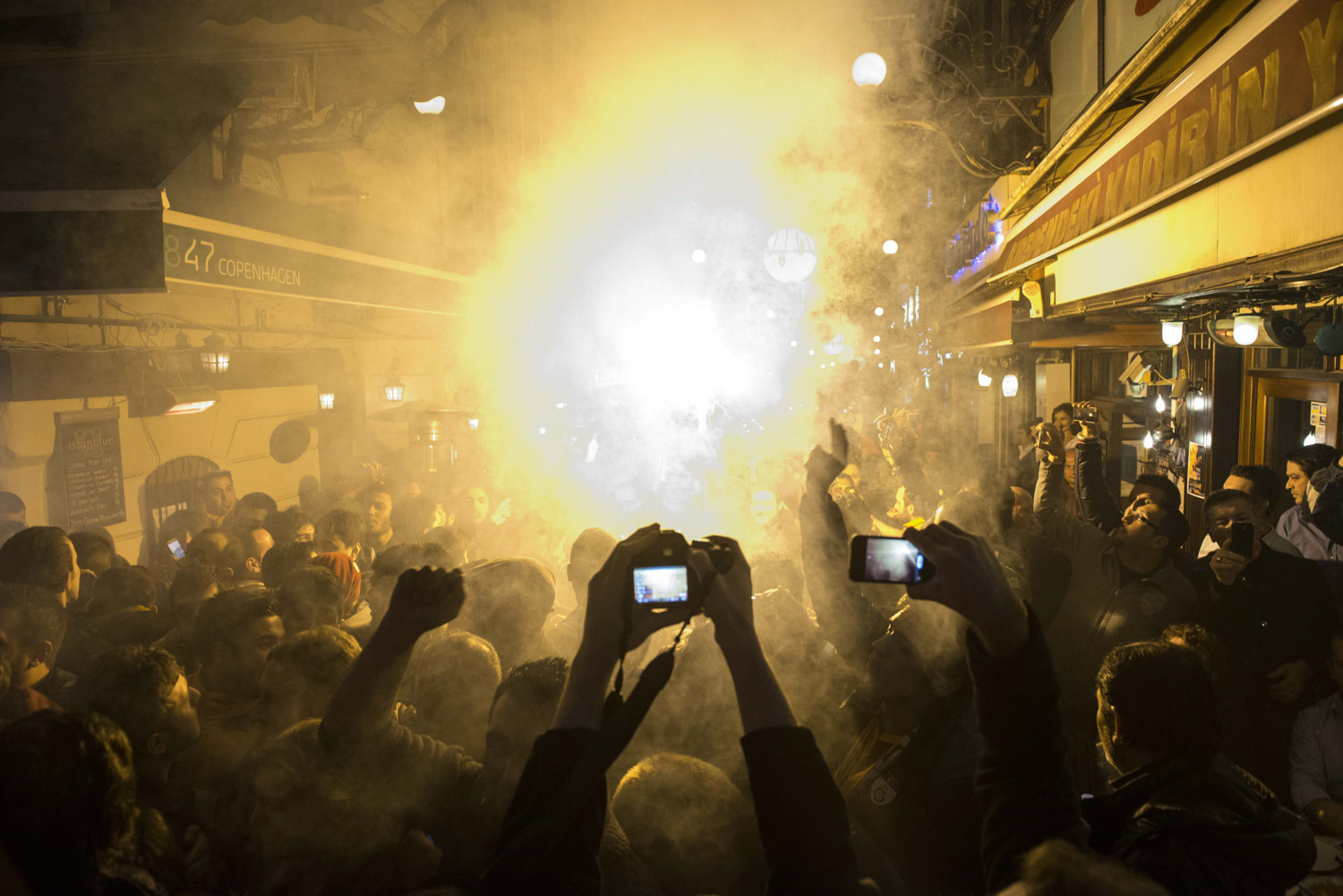  Fans cheer on a win from Football club Galatasaray. 