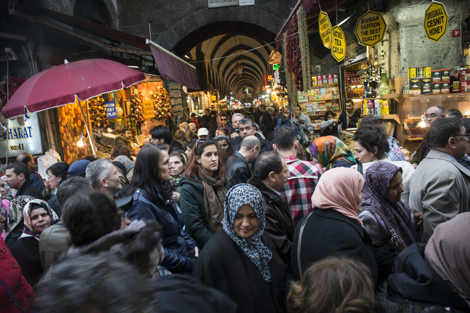  Crowds outside of the Spice Market in Istanbul Turkey. 