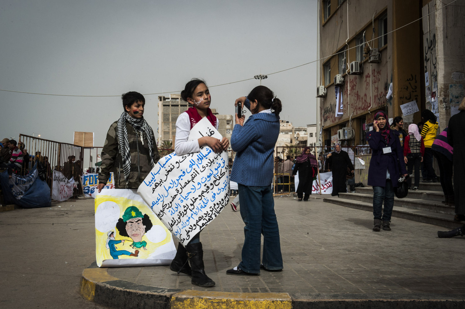  Protestors outside of the main court house in Benghazi Libya  on March 2nd, 2011. Benghazi has been liberated by resistance forces and no longer is under the rule of Col. Gaddafi, head of Libya. Advocates in Benghazi hope the revolution continues on