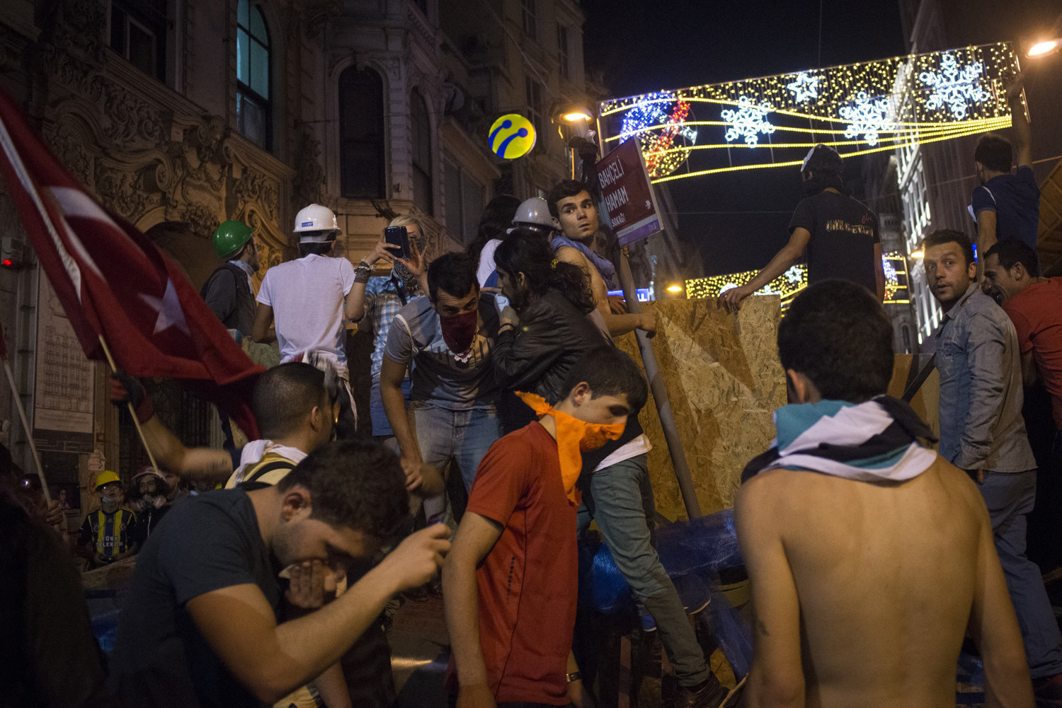  Peaceful protesters confront the police on June 22nd, 2013 in Istanbul Turkey. What started as a march to honor the three protesters and one police officer that died in the recent uprising turned into street clashes after the Istanbul Police water c