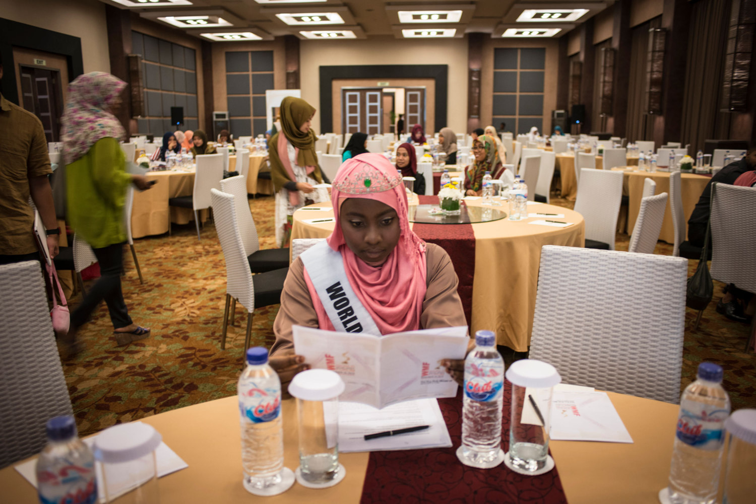  2013 Miss Muslimah winner Obabiyi Aisha Ajibola prepares for her speech on November 19th, 2014 in Yogakarta, Indonesia. 