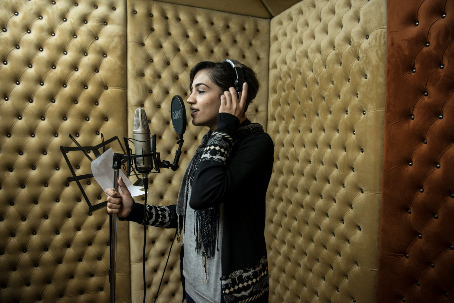  Hadeel Fawzy Abushar 25 records a song in a studio in Gaza City. Few female singers remain as families and local government look down on the practice. Hadeel started when she was 12, as all of her sisters are singers. 