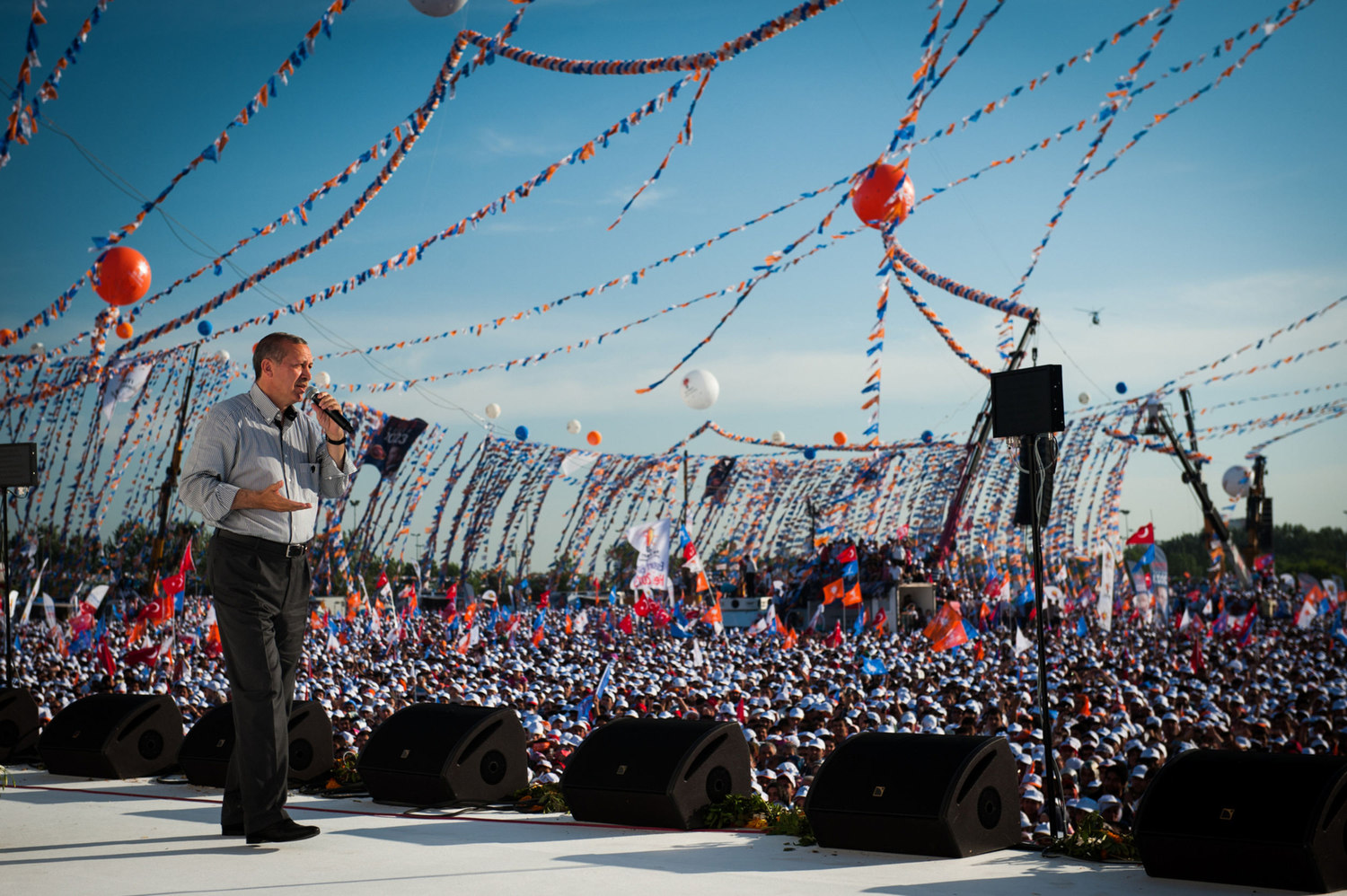  Prime Minister Erdoğan on stage. Supporters of the Justice and Development Party(AK Parti) in Istanbul Turkey. 