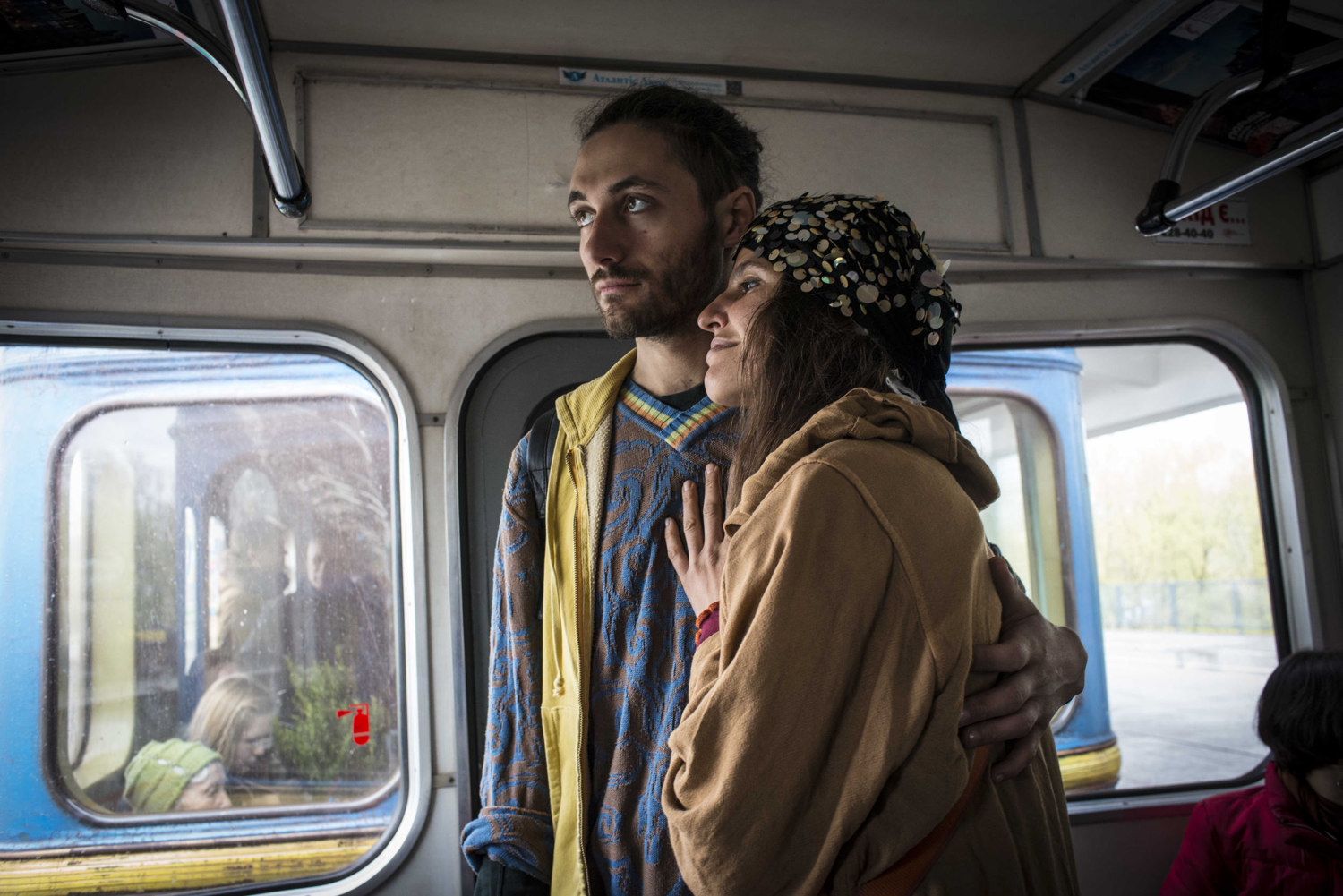  Actor/Musician Oleg Kozachenkono, 24 with his girlfriend on the metro in Kiev, Ukraine. 