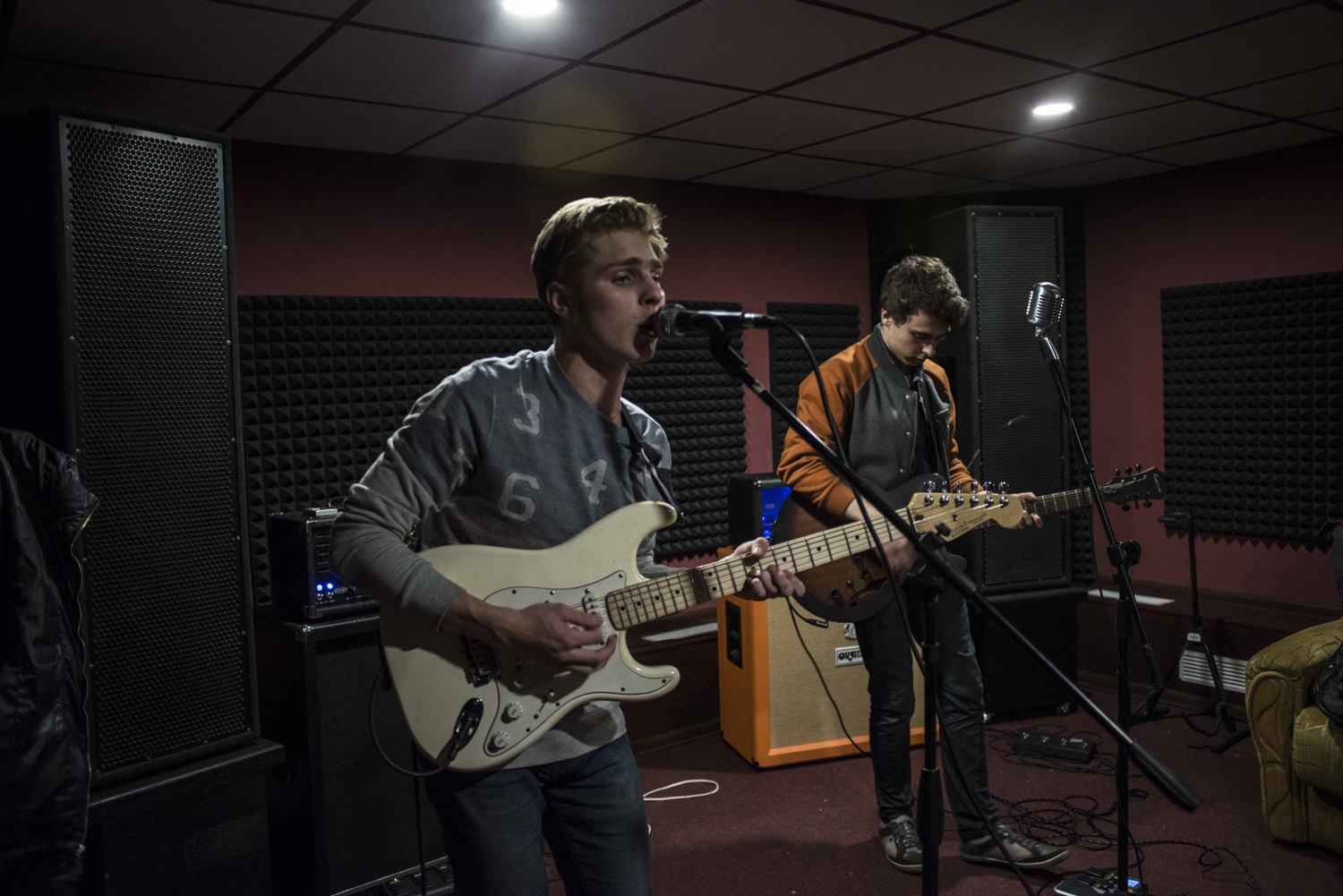  Danyl Bogdanerko, (left) 18 and Denys Rybchenko 17 play with their band Bonehouse in the suburbs of Kiev, Ukraine. 