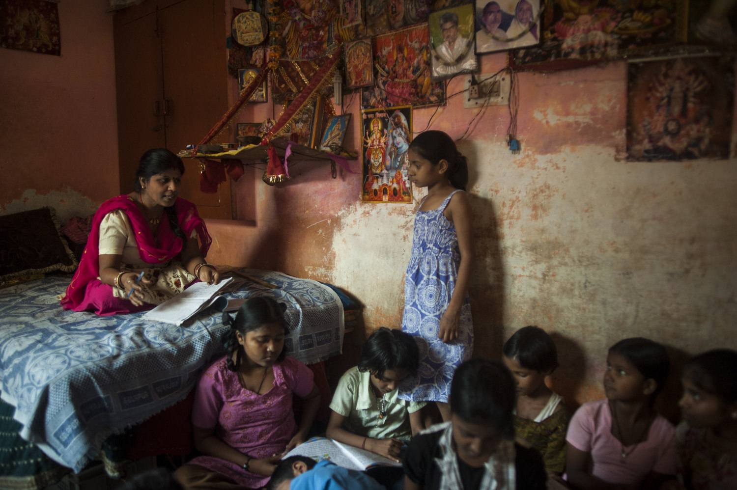  At the Sadnha Institute Center in Mullahera- a make shift after school program run for the children of migrant workers there are about 100 kids taught in five shifts. The village of Mullahera received a cash prize from the Indian government for prod