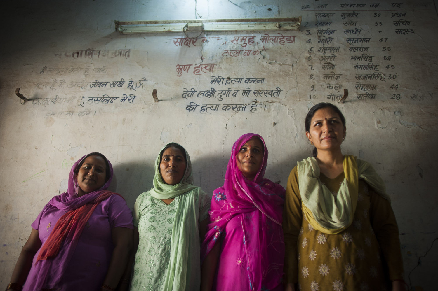  The local council in the room they use to encourage woman to keep girl children, rather than abort. From left to right- Geeta, Rani, Nirmala, Vinod Kumar.  