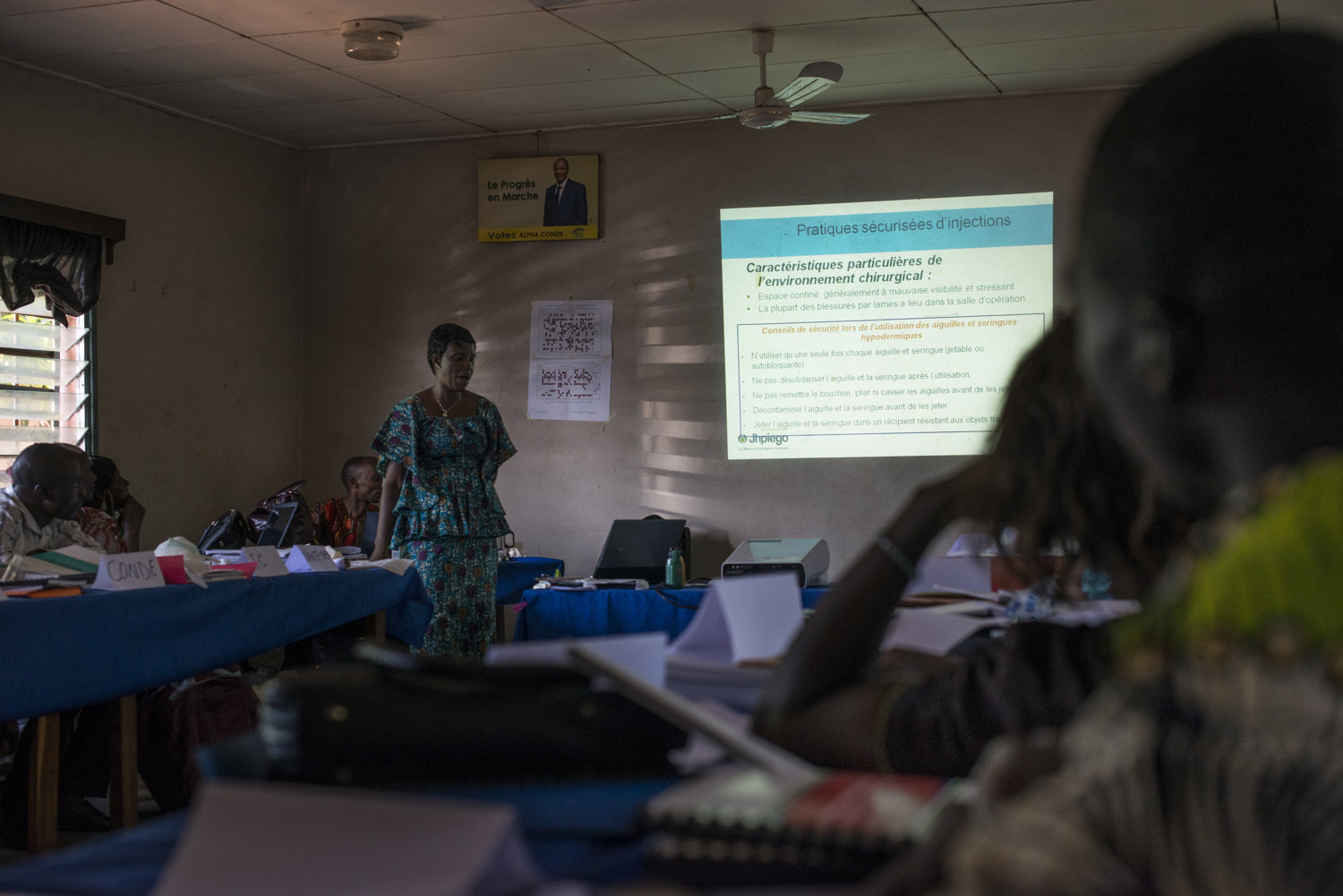   Dr. Kadiatou Traore leads a session in Faranah, Guinea on November 17th, 2015. 
 