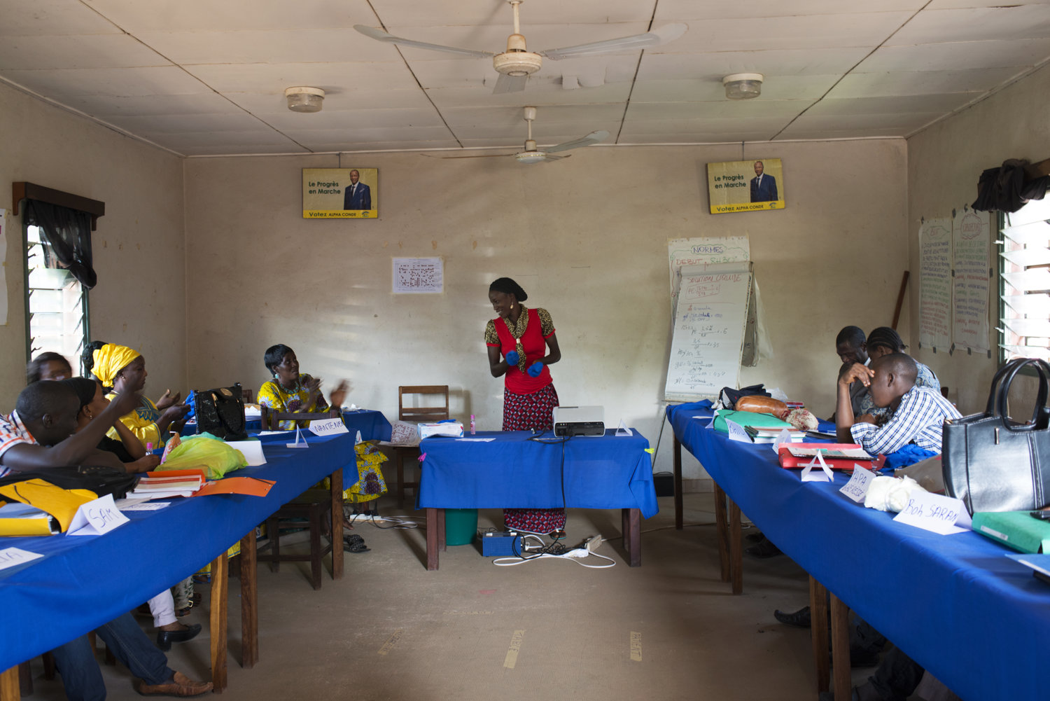  Student Kadiatagbe Fofana complete the final tests of the training, including putting on gloves. 
 