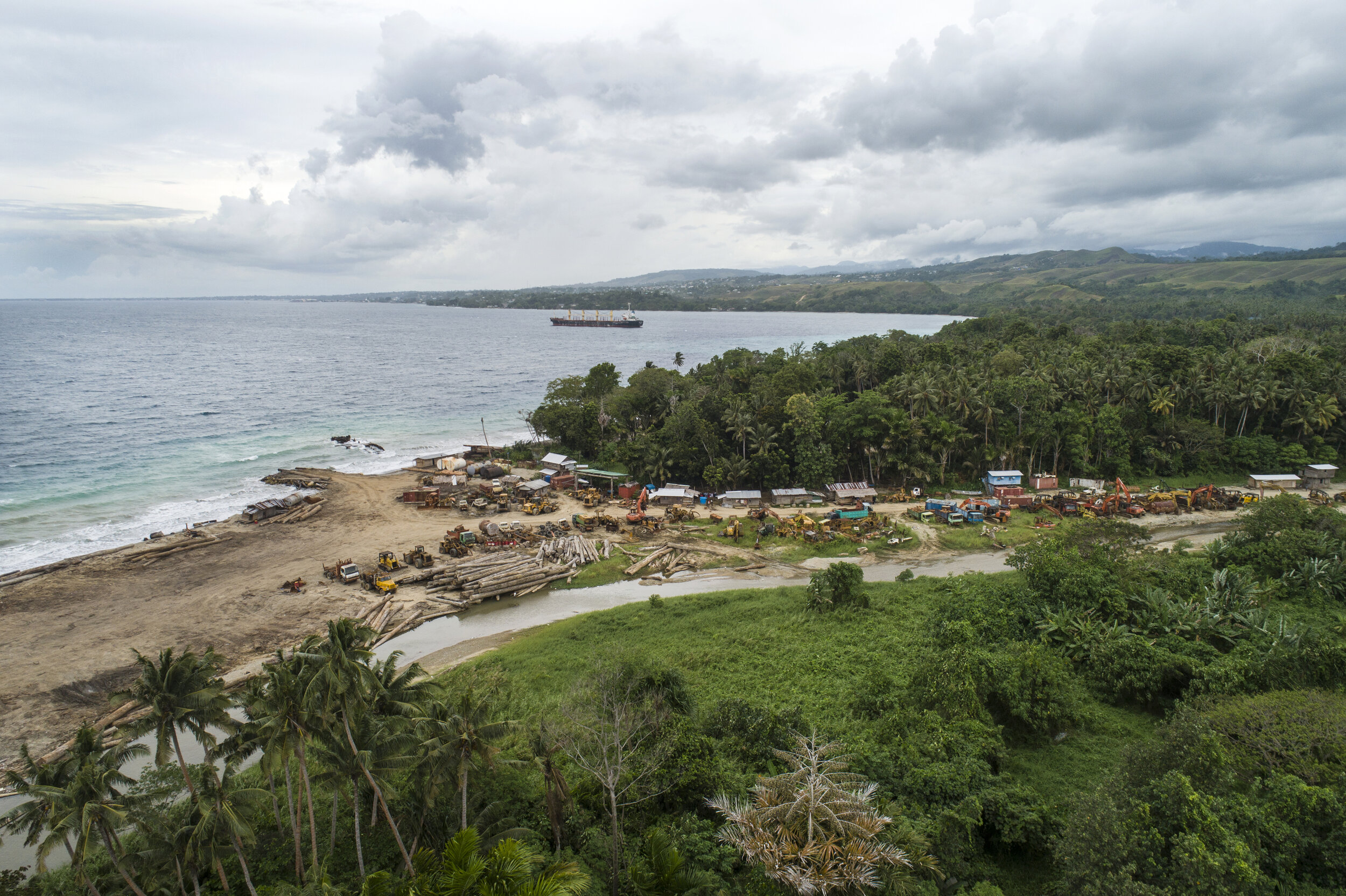  Thousands of logging points dot the coast of the Solomon Islands and often points are visible from each other. It is often round logs that are exported from the country, occasionally illegally as there is a lack of oversight due to the remote locati