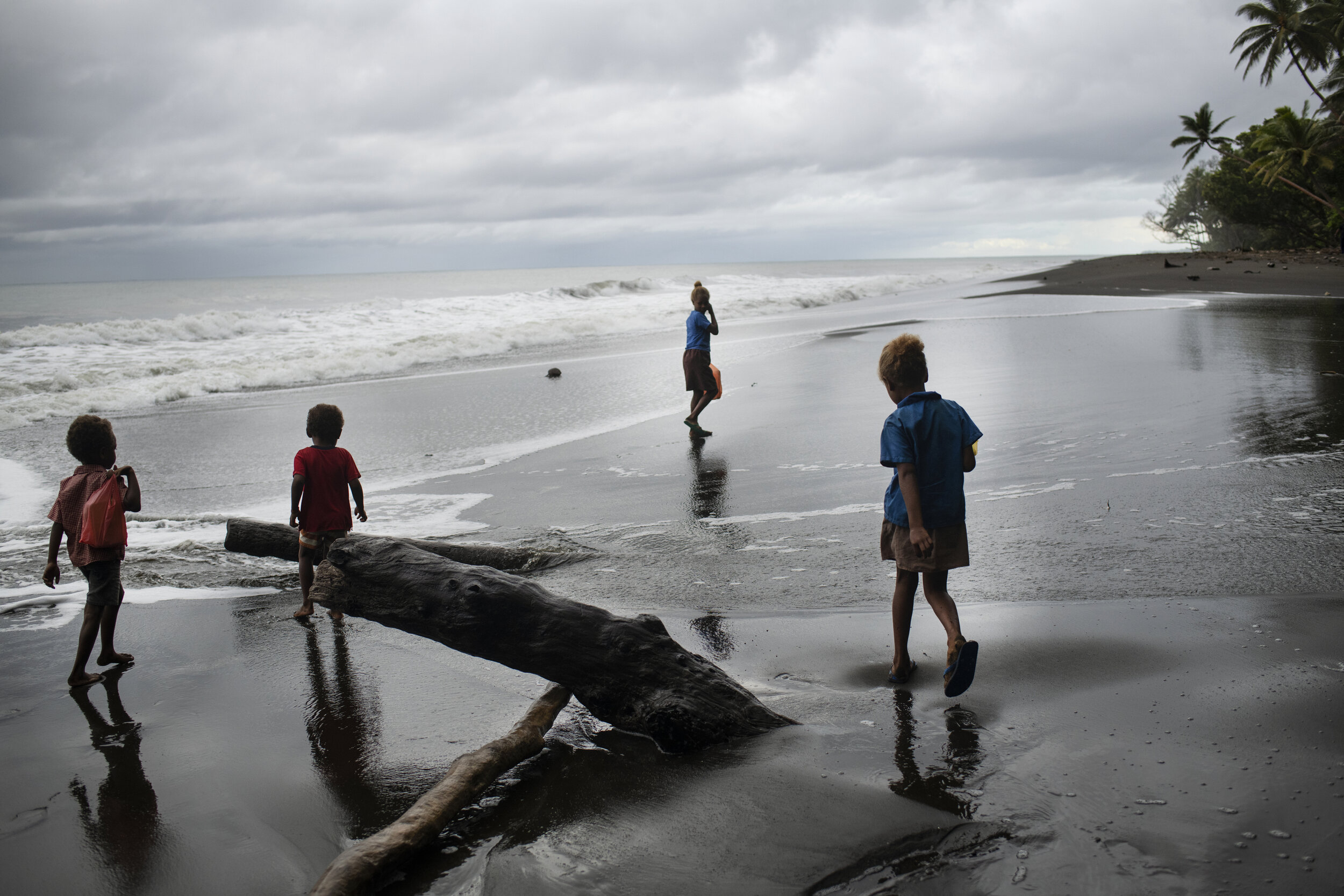  Children living at Wai-hau conservation foundation a Leatherback turtle monitoring and recovery project in the village of Wai-hau go to school in the morning on the island of Malitia in the Solomon Islands on September 18th, 2019. As the village doe