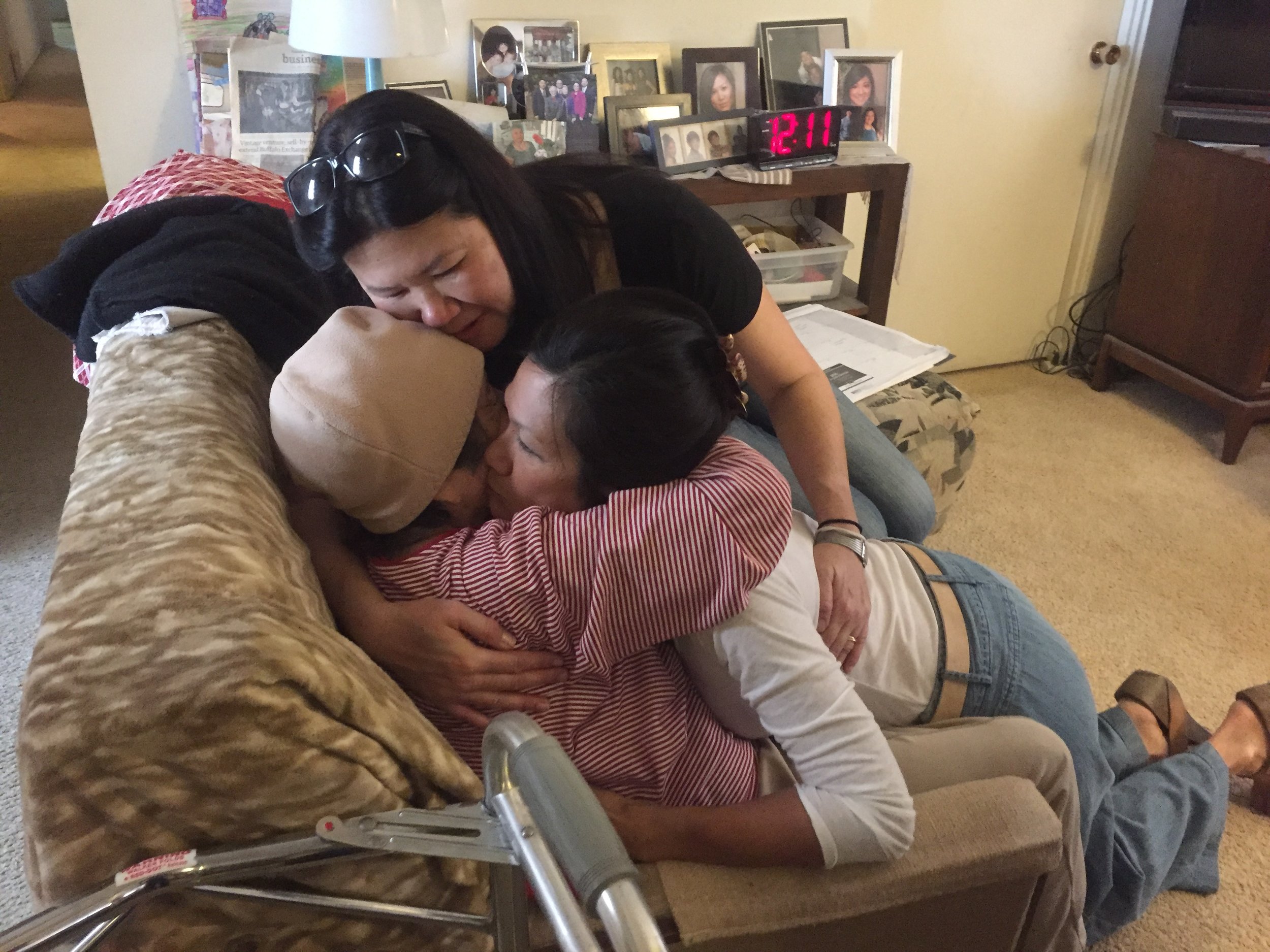 Hugs for Gram with Mom and Auntie Carolyn