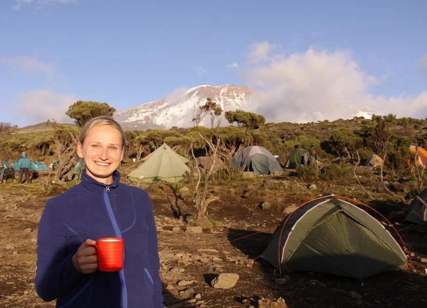 Olga enjoying a delicious mug of Instacafe by châtea d'tent
