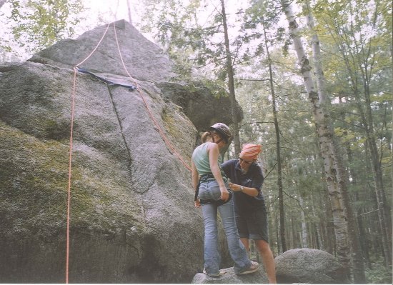 The Camp Natarswi climbing rock - it's totally safe, because rug. Photo by Emily 'Switchback' Zimmerman.