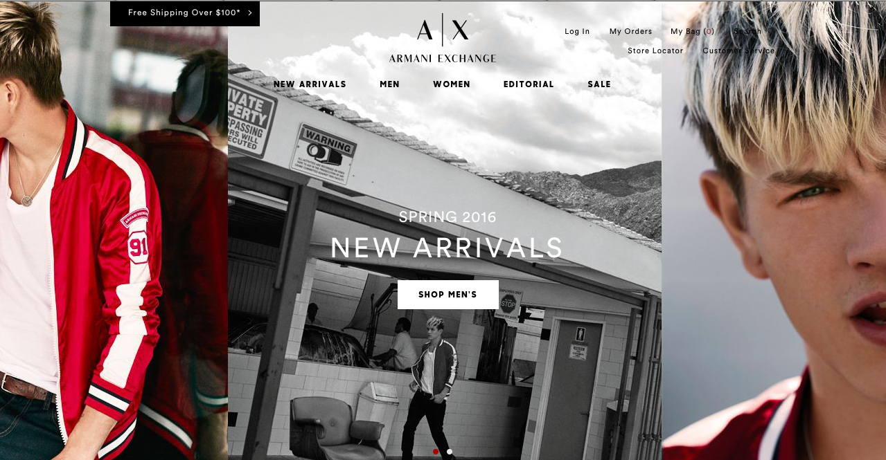   A/X Armani Exchange  e-Commerce web design and build 
