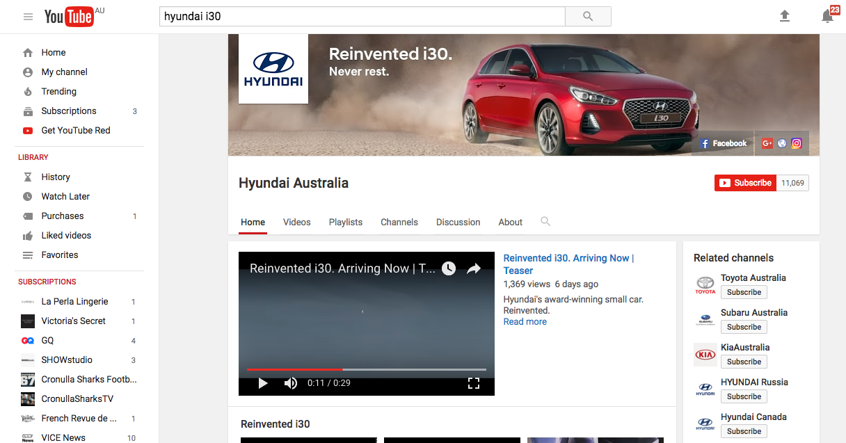  Hero image asset used as part of the campaign launch on the Hyundai Australia YouTube chanel. 