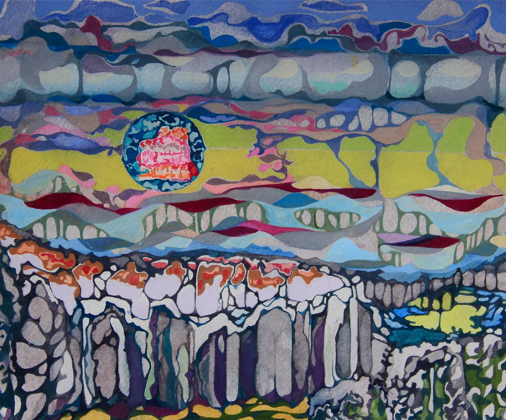 Honey Moon/Blood Moon, watercolor on paper, 10 x 8 inches, 2014.