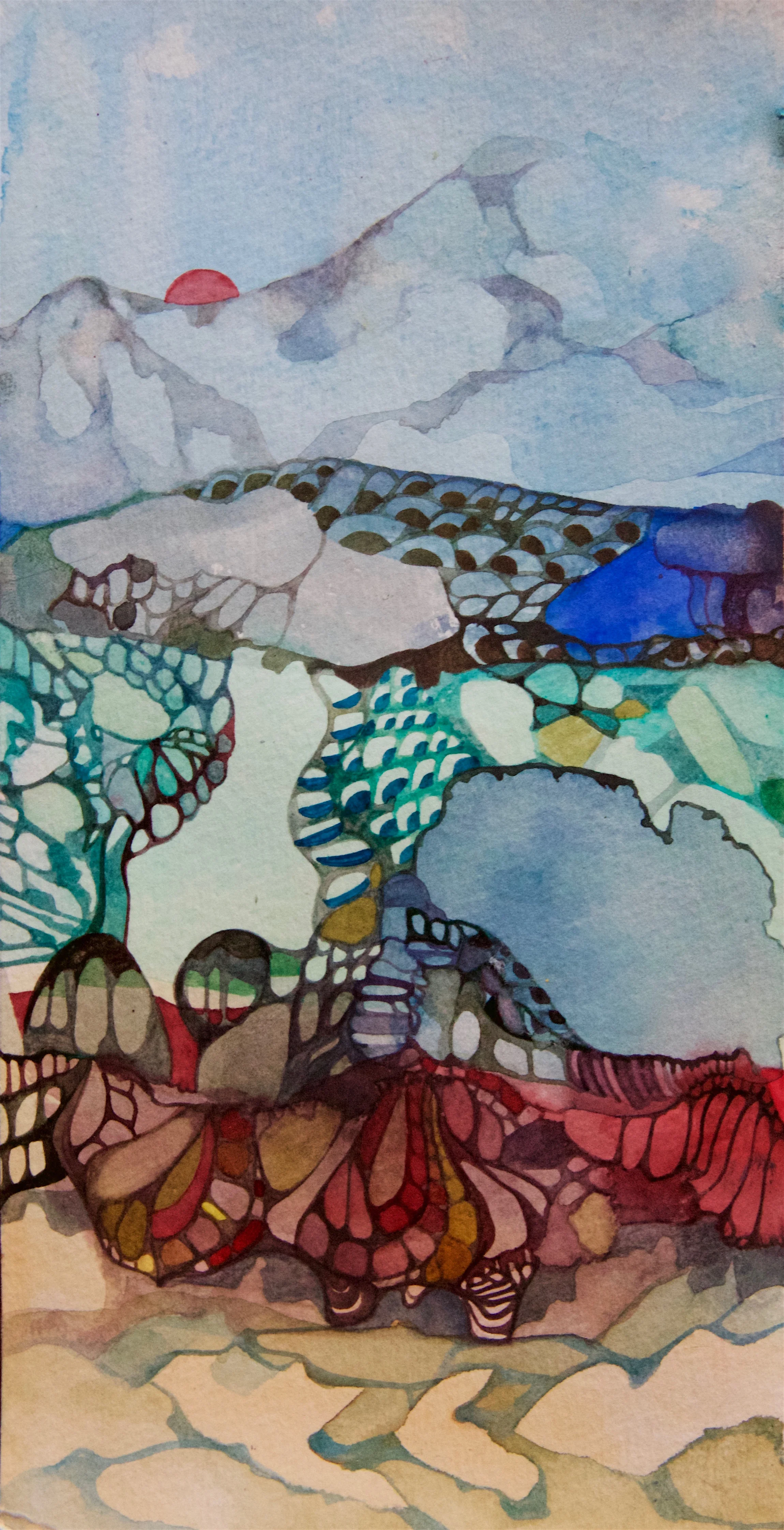 New Planets v, watercolor on paper, 4.5 x 9 inches, 2016