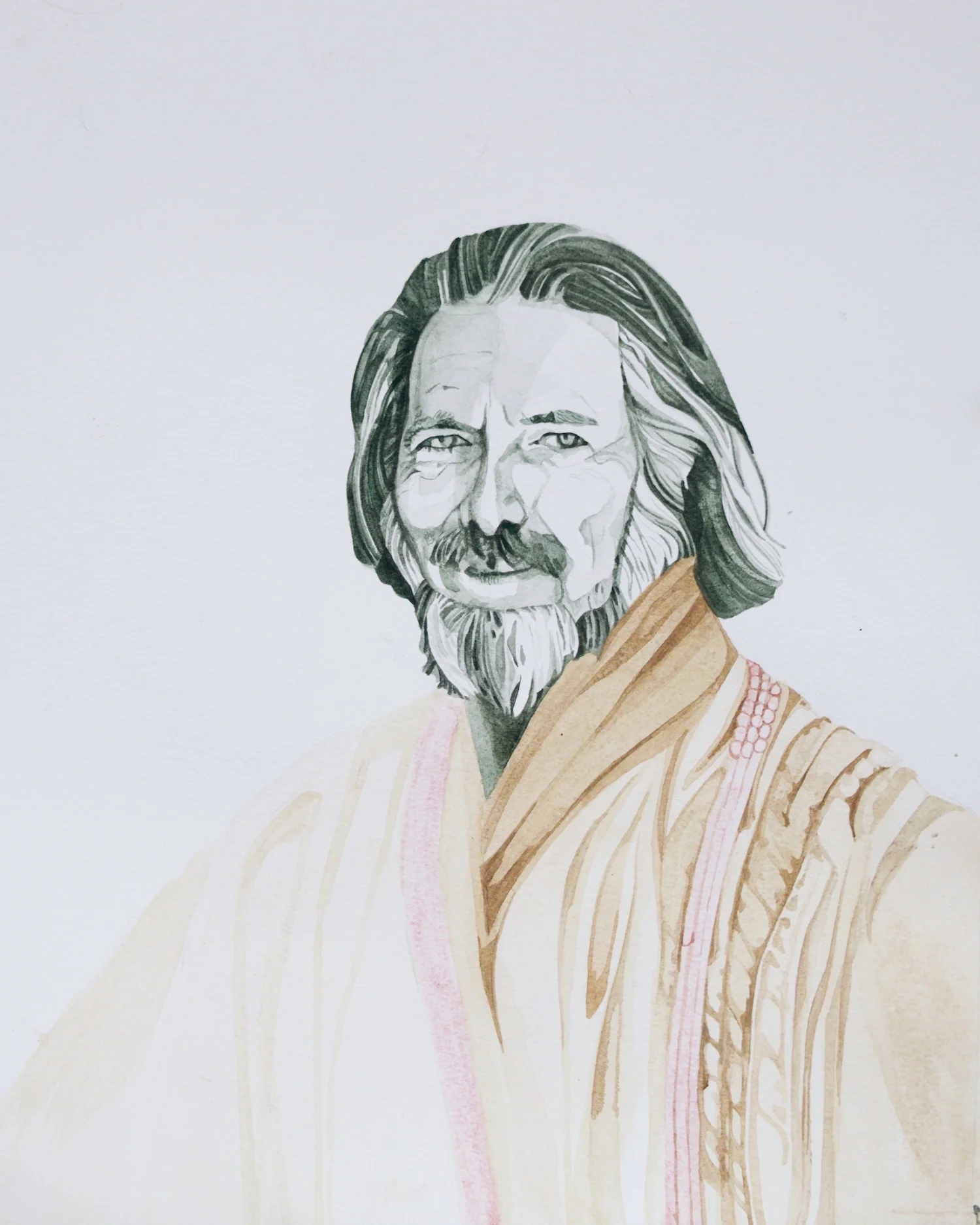 Alan Watts, watercolor on paper, 16 x 20 inches, 2018