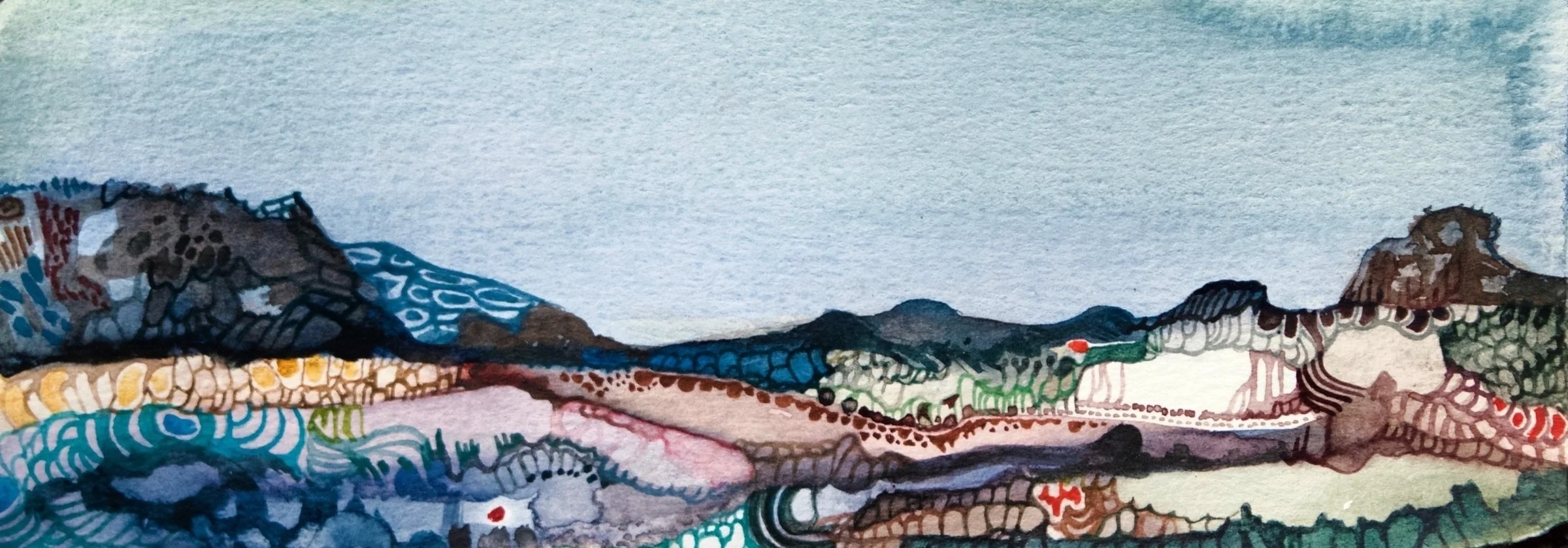 New Planets i, watercolor on paper, 8 x 3 inches, 2017
