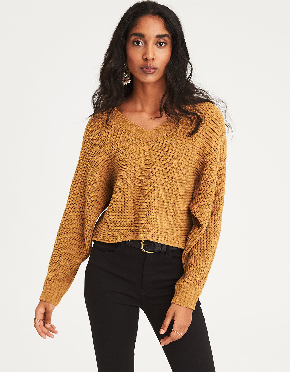 V-Neck Cropped Sweater