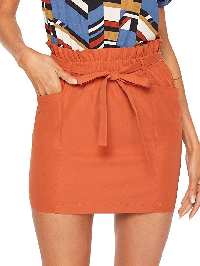 Orange Tie Belt Skirt
