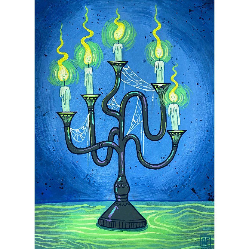 Day 22 of #AFinktober2023 is CANDELABRA! 
*
*
*
#inktober2023 #inktoberprompts #drawlloween #drawtober #halloweenart #gouachepainting #spookyart