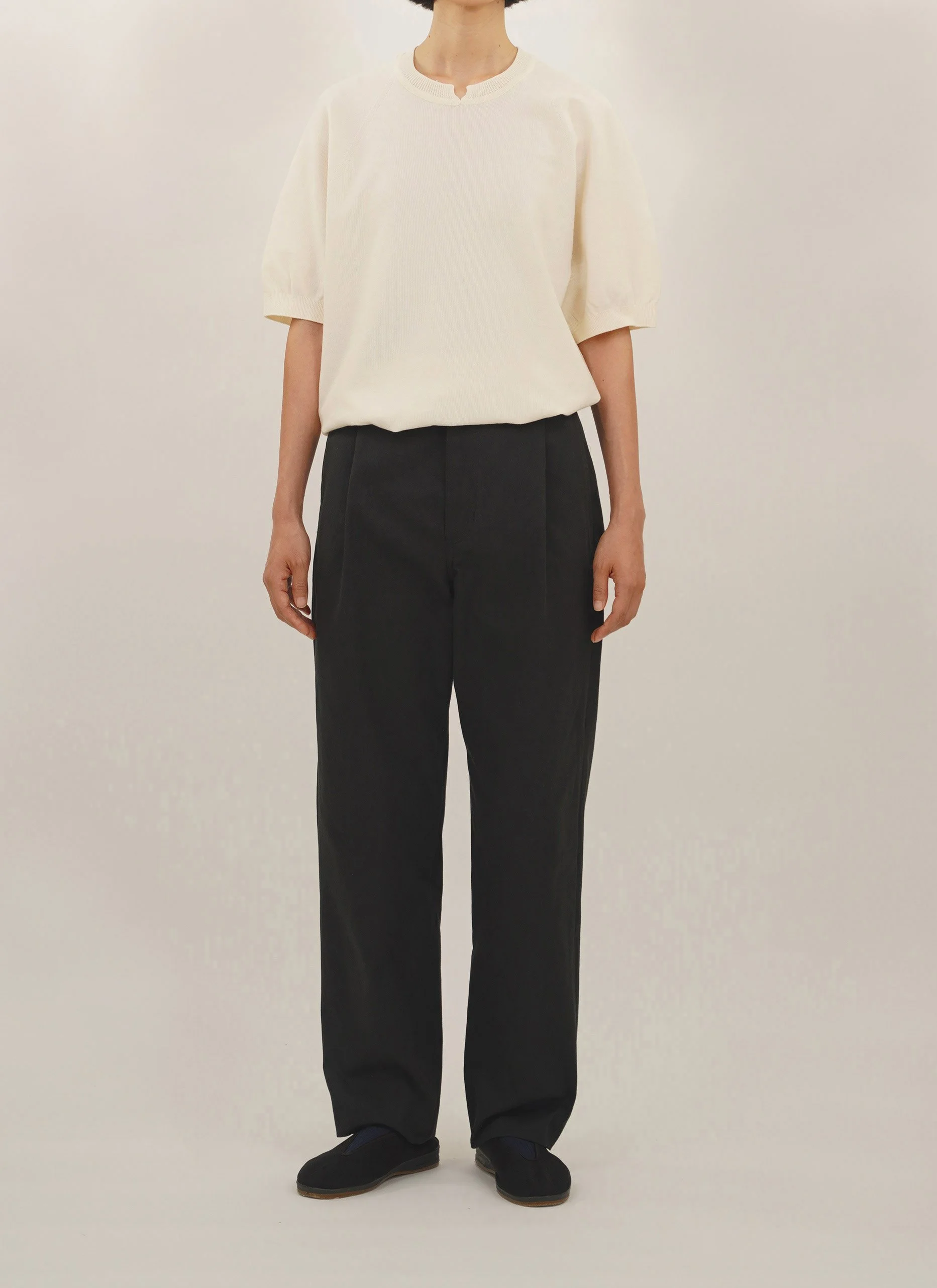 Organic Cotton Whole Garment Knit / Organic Cotton Chino Cloth 1Tuck Tapered Pants 