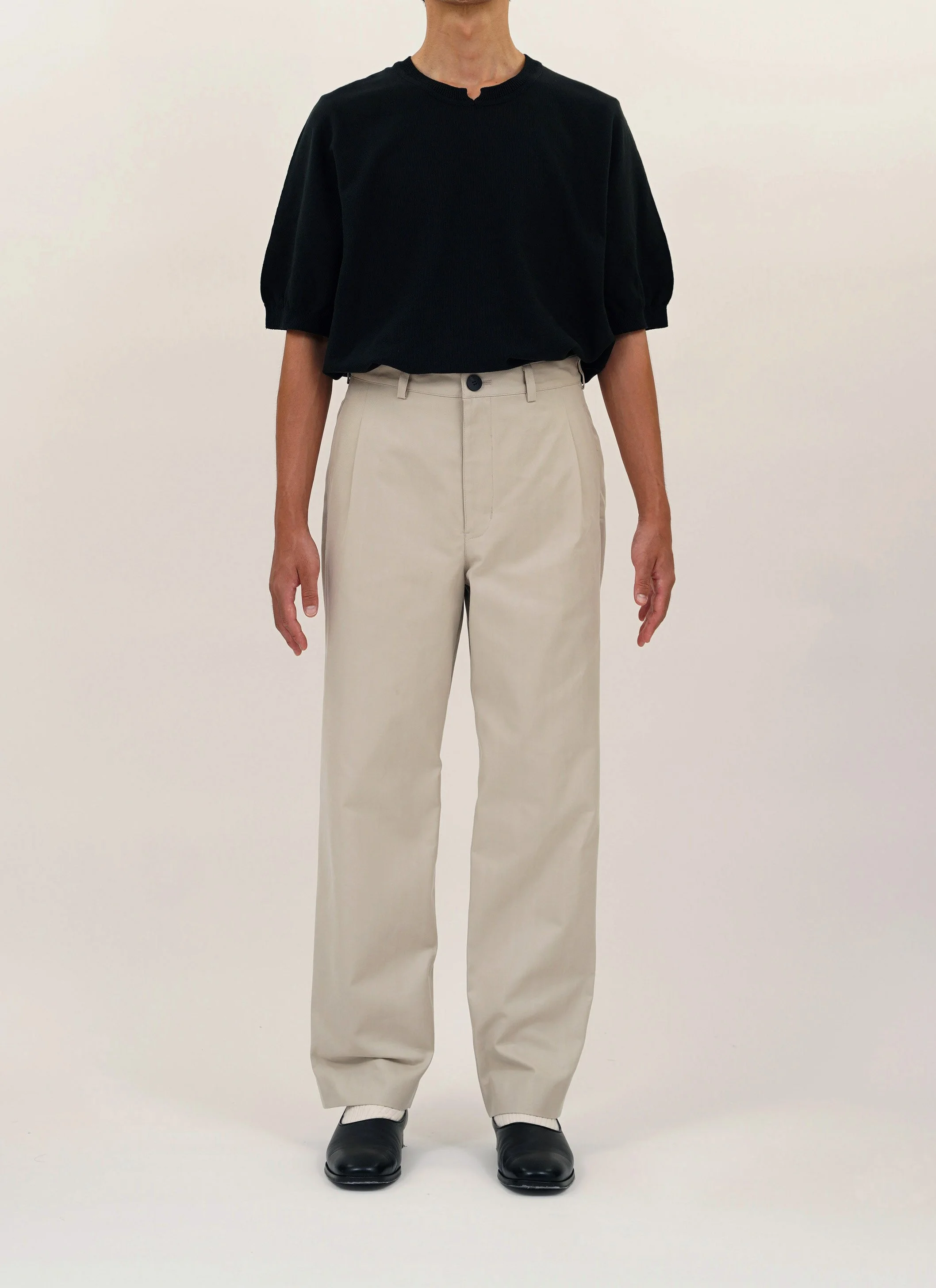 Organic Cotton Whole Garment Knit / Organic Cotton Chino Cloth 1Tuck Tapered Pants 
